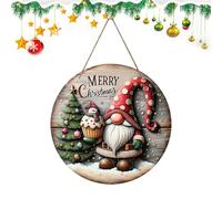 Generico GNOME Door Hanger - Round Tree Pattern Merry Christmas Wooden Wall Sign, Hanging Ornaments | Noël Sign - GNOME Tree Pattern Welcome Wall Signs for Front Doors