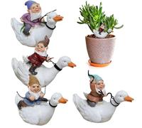 Genérico Gnomes De Jardin - Ensemble De Canard Assis Elfe En Quatre Pièces, Statue De Décoration De Poupées Miniatures, Sculpture De Nain, Décoration De Jardin Capricieuse | Pour Me