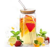 Genérico Gobelet en verre - Bocal transparent réutilisable de 473 ml pour boissons | Tasse à café avec glace et couvercle | Pour adultes et jeunes Thé, café, boissons gazeuses, eau, bière, fêtes