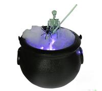 Genérico Grand chaudron, décoration de chaudron d'Halloween avec squelette et lumières LED - Bol noir décoratif pour décoration de maison, entrée, porche, jardin, table et cuisine