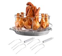 Generico Grille pour cuisse de poulet, grille pour cuisse de poulet, grille ronde en acier inoxydable - Support pour baguettes à 12 fentes pour barbecue antiadhésif avec bac rac
