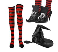 Generico Hall | Décoration de chaussures de sorcier à pointe | à rayures hautes et ensembles de chapeaux de | Les genoux fantaisie s'habillent en cosplay sur le thème de Noël pour Halloween, cosplay