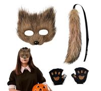 Genérico Halloween Fox Face Cover, Fox Face Cover Tail Set, Faux Plush Wolf Wolf Furry Clothing, Costume de cosplay Couverture de tête d'animal réaliste pour Halloween