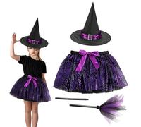 Generico Halloween Hexen-Tutu-Rock Set pour filles | Ensemble de déguisement en 3 | Lilas Witch avec une toile d'araignée et alimentation | Sorciers fixés pour | Carnaval, fête