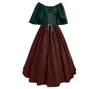 Generico Halloween Robe Femmes Élégant Gothique Palais Costumes D'Halloween Victorien Médiéval Robe De Steampunk Cosplay Longue Robe De Soirée Manches Courtes Curvy Carnaval Robes De Bal