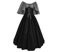 Generico Halloween Robe Femmes Élégant Gothique Palais Costumes D'Halloween Victorien Médiéval Robe De Steampunk Cosplay Longue Robe De Soirée Manches Courtes Curvy Carnaval Robes De Bal