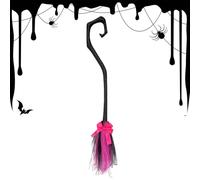 Generico Halloween Witch Broom with Ribbon Accent | 34 pouces Costume Prop Accessory | Violet Orange Green Rose Red Styles | Kids Adults Party Role Play Decor