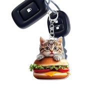 Genérico Hamburger Cat Purse Charm - Flat Kitten Key Supporter avec clip | Pendentif de sacs d'école en acrylique | Pendentif de sacs à main de chat hamburger portable pour garçons et filles, A