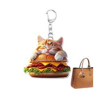 Genérico Hamburger Cat Purse Charm - Flat Kitten Key Supporter avec clip | Pendentif de sacs d'école en acrylique | Pendentif de sacs à main de chat hamburger portable pour garçons et filles, B