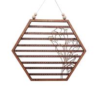 Generico Hexagon Jewelry Organizer - Wooden Earring Display Rack, Wall Mounted Earring Holder | Moon Shaped Wooden Wall Organizer with Hanging Hooks for Women Girls Room Accessories Gift Ideas