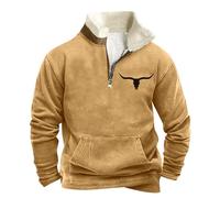 Generico Hommes Sweat-shirt en polaire à manches longues avec fermeture éclair Courte, sweat ethnique rétro médiéval pull à cornes pour homme avec fermeture éclair à un quatrième sweats mythologie