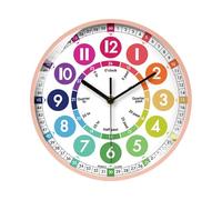Genérico Horloge éducative pour enfants - 25,4 cm, analogique et silencieuse | Horloge murale à piles pour apprendre l'heure | Coloré décoratif pour chambre d'enfant