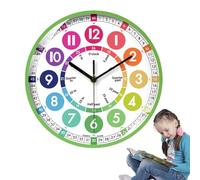 Generico Horloge pédagogique pour - Murale analogique silencieuse, 25,4 x 25,4 cm, horloge éducative pour l'éducation, décorations colorées pour la chambre d'étude, outil pour salle de classe