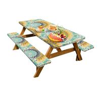 Generico Housse de table de pique-nique avec housse de banc, housse de table de pique-nique,Couvre-tables de camping avec élastique | Nappe d'angle 72x30 pouces pour table de 6 pieds