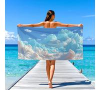 Generico Illustration Douces Accessoires Serviettes de Plage Exquis Oiseau Océan,Super Absorbante résistantes pour Adultes Femme Homme Drap de Plage 160 x 80,Bleu Blanc