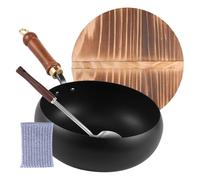 Genérico Iron Pot, Wooden Handle Cookware Kitchen Supplies For Electric, Cast Iron Kitchen Cooking Pot, Induction Stove Home Apartment Restaurant Camping Grill