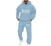 Genérico Jesús Ensemble de survêtement pour homme avec motif de croix Ensemble de survêtement 2 pièces avec sweat à capuche et pantalon de survêtement, bleu ciel, XXL