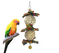 Genérico Jouet pour oiseaux, broyeur de fourrage naturel en bois, jouets interactifs avec cloche, pour perruches, pic, aiguisage moyen, petit inséparable, accessoires cage