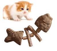 Genérico Jouets de dentition en bois pour chats avec os de poisson, jouet interactif à mâcher pour soulager la dentition, réduire l'ennui et soigner | Jouez