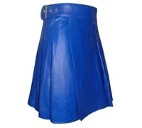 Generico Jupe en cuir PU pour homme et femme Jupe plissée à carreaux pour événements de carnaval écossais festifs de style écossais de carnaval court skirts en cuir de Pâques Saint-Valentin, bleu, L