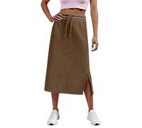 Genérico Jupe patineuse pour femme taille haute mini jupe élastique design en ligne A avec ouverture latérale et poches pratiques Jupe longue élégante sans plis, Café, Small