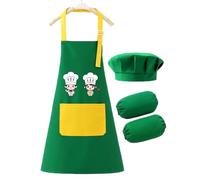 Genérico Kids Art Aprons with Sleeves And Hood - Waterproof Adjustable Bib Apron For Boys And Girls | Children Apron Set For Cooking, Baking, Painting & Craft Activities | Includes Hat & Sleeves, Vert