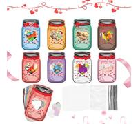 Generico Kids Greeting Cards | Cute Jar Design Postcard, DIY Heart Pattern Kids Valentines Day Exchange Cards - For Boys Girls Students Classmates Friends 7.09x4.72x0.59 InchesAdults Couples
