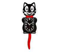 Genérico Kit-Cat Horloge de chat en acrylique avec queue mobile | Noir avec nœud papillon chromé, yeux et queue en mouvement | Décoration pour anniversaire, Noël, déménagement, chambre, cuisine