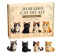 Generico Kit de broderie avec perles pour débutants - Adorable chat 3D de 450 g pour débutants - Kit artisanal pour animaux - Pour étagères, cadeaux, bureau, maison et cours créatifs