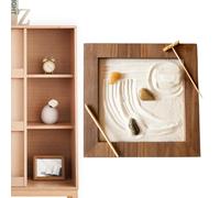 Generico Kit de jardin Zen - Jardin Zen de table en bois, plateau de sable résistant pour méditation rétro, mini râteau et pierres, ensemble relaxant pour la pleine conscience | Bureau de bureau