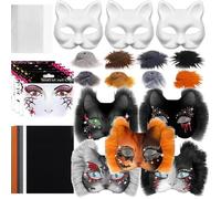 Genérico Kit de peinture pour chat, chat, avec filet et œillets, feutrine en tissu, kit de peinture blanche DIY pour mascarade, carnaval, cosplay, Halloween, fête