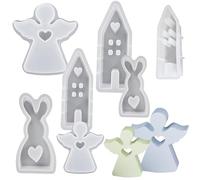 Generico Kit de résine de lapin - Formes pour fusion de figures de lapin en silicone souple de sept pièces, antiadhésives réutilisables et ensembles d'époxy avec détails