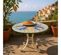 Generico La Maisosn Unique: Table ronde en pierre de lave céramique Ø70 cm - Peint à la main sur la côte amalfitaine - Decoro Casette