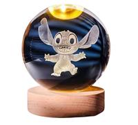Genérico Lampe 3D Stitch Bleu - Boule de cristal avec lumière LED - Cadeau pour fans et collectionneurs - Décoration jeunesse originale
