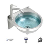Genérico Lavabo commercial compact - Évier semi-circulaire en acier 304 de haute résistance, trou unique | Lavabo suspendu mural économisant de l'espace pour salles de bains publiques, buanderies et