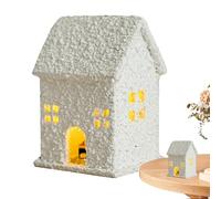 Generico Light Up Christmas House - Bois 5,8 x 4,8 x 7 cm | White Ceramic Christmas House | White Winter Village with Light, Cristmas Ornament, Wooden Høuse Statue for Living Room Decoration