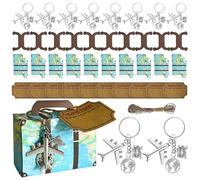Generico Lot de 10 mini valises avec carte du monde, boîtes cadeaux DIY en papier avec porte-clés avion et cartes de voyage, 12 x 8,3 cm, idéales pour mariage, fêtes et décorations à thème voyage