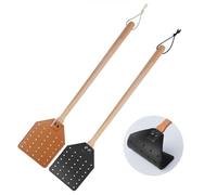 Genérico Lot de 2 tapettes à mouches en cuir, 49,5 cm de long, résistantes et résistantes avec manche en bois pour intérieur et extérieur