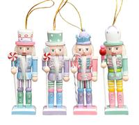 Generico Lot de 4 décorations de Noël en bois, mini soldats couleur caramel | décorations d'arbres suspendus, figurines pastel, décorations de table de fête, fournitures de fête,