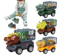 Genérico Lot de 4 dinosaures avec pelleteuse et camion, figurine de tyrannosaure, pelleteuse et transport avec mouvement pour garçons et filles