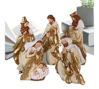 Generico Lot de 5 figurines de la Sainte Famille en Résine - Figurines religieuses pour Noël de table de bureau en église sur étagère pour les célébrations