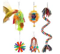 Genérico Lot de 5 oiseaux pour perroquets | Lot de 5 pièces pour mâcher les perruches | Pour oiseaux pour cage encourage le coton, boule de rotin, papier déchiqueté coloré pour cacatoès, perruche