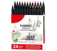 Genérico Lot de marqueurs pour tissu - 12/24 couleurs lavables et imperméables pour vêtements, toile, t-shirts, sacs, chaussures | peinture pour, art textile, personnalisation, coton polyester
