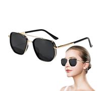 Generico Lunettes De Soleil Polarisées Carrées | Style Rétro ,Modèles Carrés Avec Double Pont,Pour Cyclisme, Golf, Conduite, Et Utilisation Quotidienne, Pour Femmes, Hommes Et Toute La Famille, Or