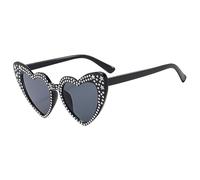 Generico Lunettes de soleil pour femmes - Amour lunettes de soleil, lunettes avec amour chanté avec diamants imitation | oeil de chat, classique vintage, lunettes pour femmes, Noir, riferimento