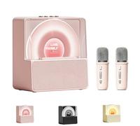 Genérico Machine de Karaoke avec Microphone sans Fil, Mini Enceinte Bluetooth Portable for Enfant et Adulte, Haut-Parleur de Chant à Domicile, Idée Cadeau Anniversaire Fille Garçon(Pink+2microphone)
