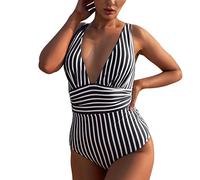 Generico Maillot de bain pour femme, Curvy col en U Bikini une pièce Push Up Plage Beachwear Maillots de contrôle du ventre Modeste sexy de la mer, Noir , XL