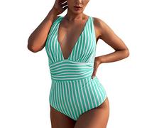 Generico Maillot de bain pour femme, Curvy col en U Bikini une pièce Push Up Plage Beachwear Maillots de contrôle du ventre Modeste sexy de la mer, vert, M