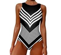 Generico Maillot de bain pour femme en forme de col en U Bikini une pièce Push Up Plage Beachwear Monokini Maillot de bain Modeste sexy de plage, Blanc, 7X-Large