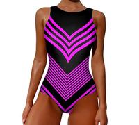 Generico Maillot de bain pour femme en forme de col en U Bikini une pièce Push Up Plage Beachwear Monokini Maillot de bain Modeste sexy de plage, Rose chaude., M